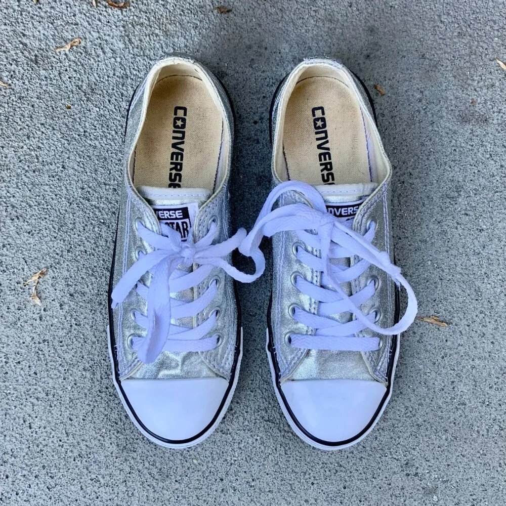 CONVERSE Silver Metallic Sneakers Womens 5 35.5 Chuck Taylor All Star Low Shoe - Picture 2 of 11